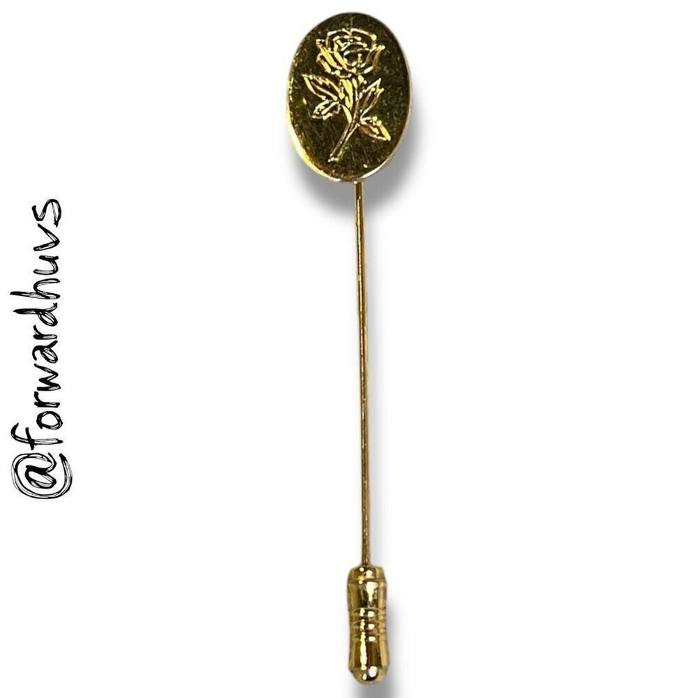 Vintage Gold Tone Stick Pin – Embossed Rose Design